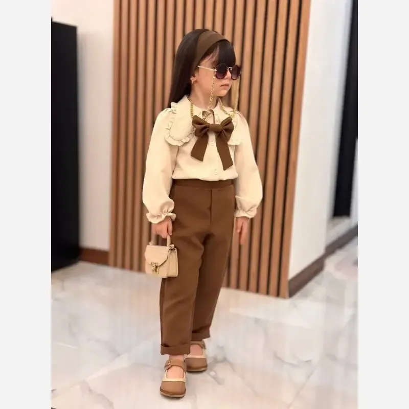ست شومیز و شلوار دخترانه پاپیون دار مازراتی سایز 45 تا 60