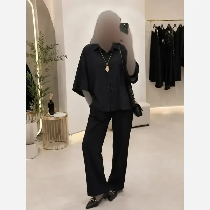 شومیز مانتویی لمه دار صوفیا شاین دار فری سایز