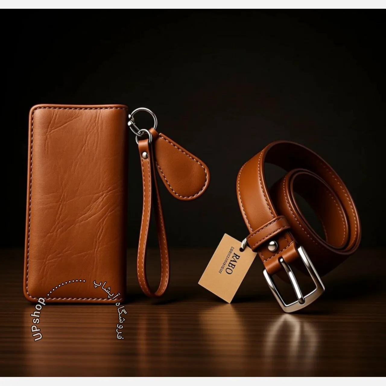 ست هدیه کیف و کمربند مردانه چرمی رابو پشت چرم سوگو