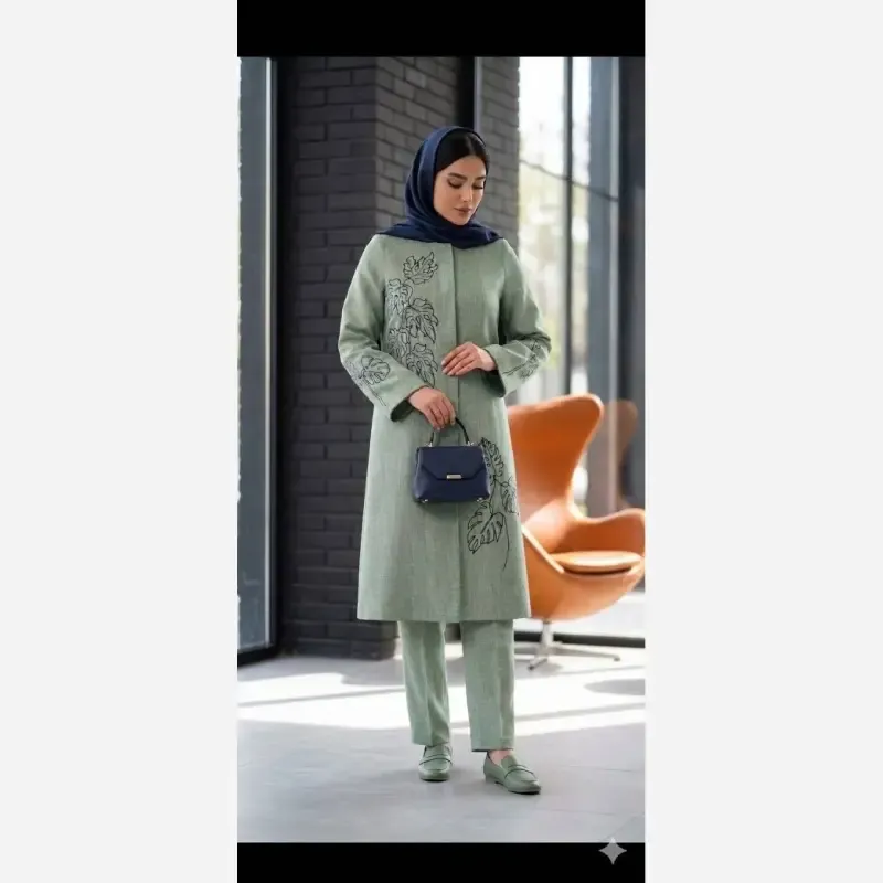 مانتو زنانه شانتون گلدوزی شده مدل نیاز قد 105 سانت