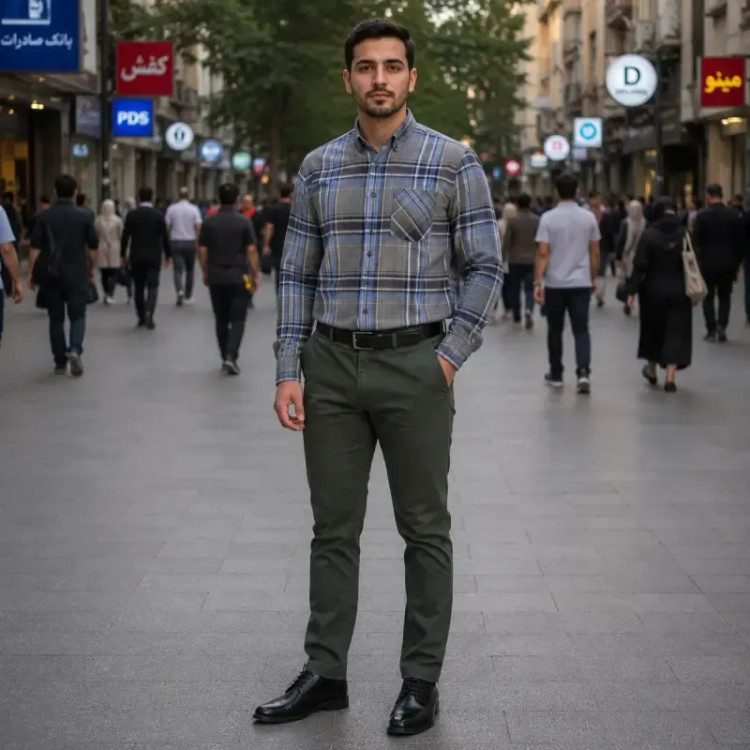 پیراهن آستین بلند مردانه نخی چهارخانه قواره آزاد نخ پنبه
