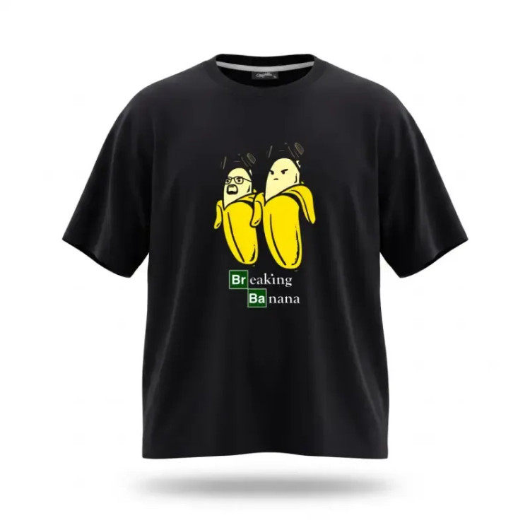 تیشرت مشکی طرح برکینگ موزی جنس پارچه ماکان