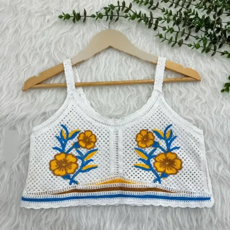 تاپ کراپ قلاب بافی زنانه فری سایز تا 42 قد 45 سانتی متر شیک چهارفصل