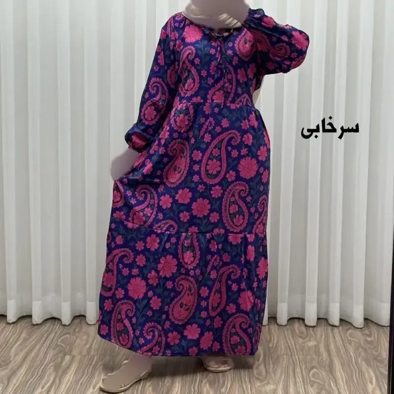 پیراهن فلور بوگاتی فری سایز تا 48 زنانه تنخور شیک و راحت چهارفصل بدون بدن نما