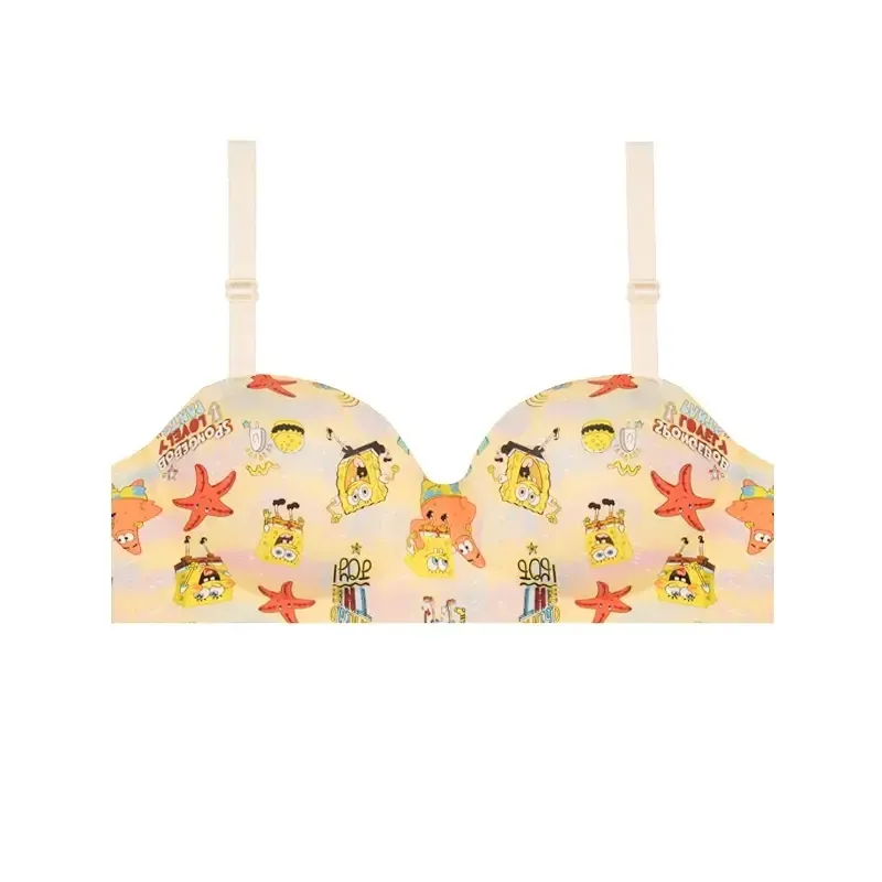 سوتین اسفنجی دخترانه طرح باب اسفنجی زرد رنگ بدون فنر